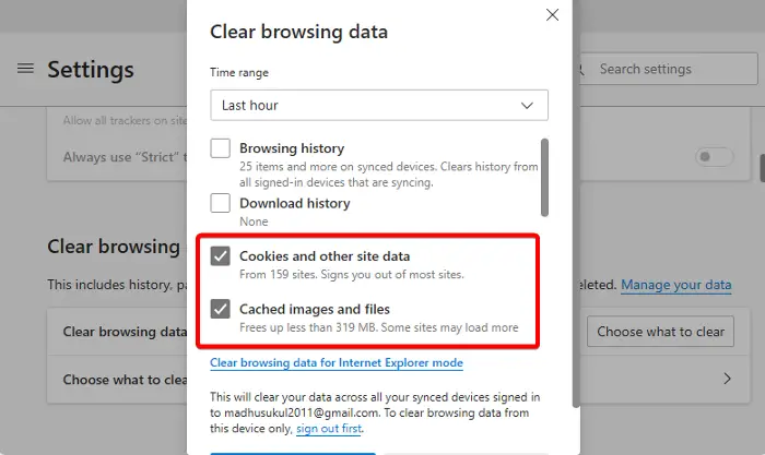 clear cache and cookies Edge