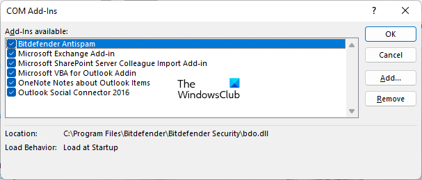 Disable add-ins in Outlook