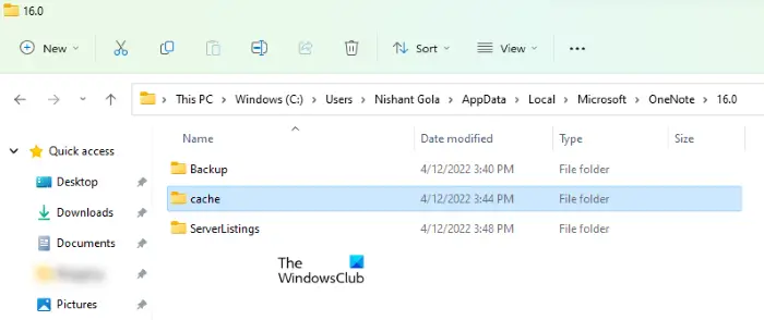 Clear OneNote cache