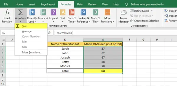 How to insert Formulas and Functions in Excel