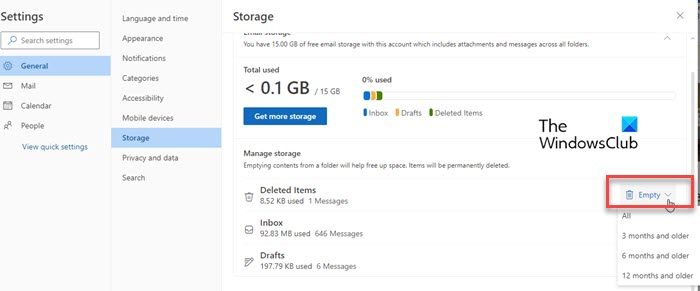 Clean up space in your Outlook account