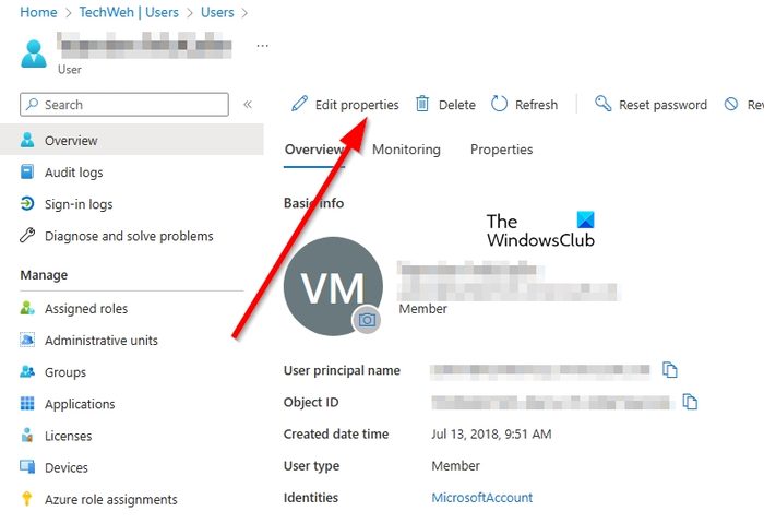 Azure Active Directory Edit properties