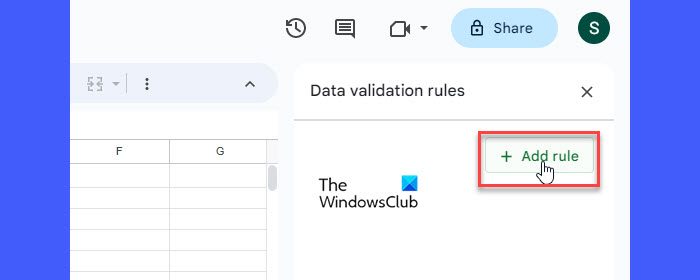 Adding a data validation rule in Google Sheets