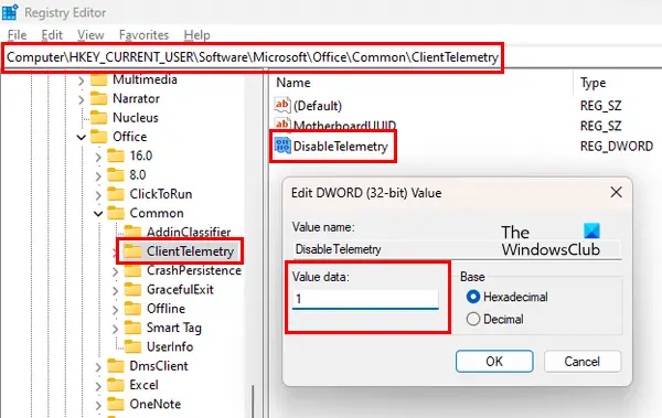 Disable Telemetry through Registry