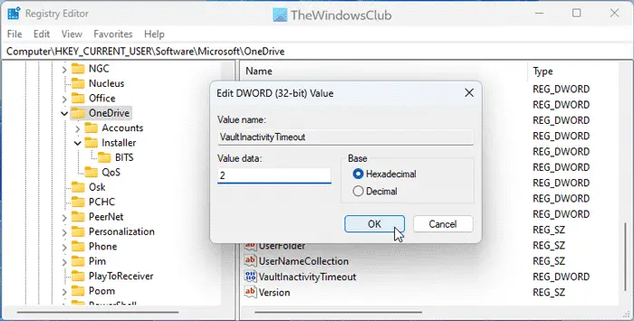 How to change OneDrive Personal Vault lock time in Windows 11/10