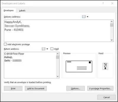 1728266303 840 How to create and print a single envelope in Word