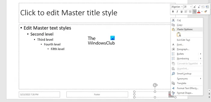 Change formatting style of slide numbers