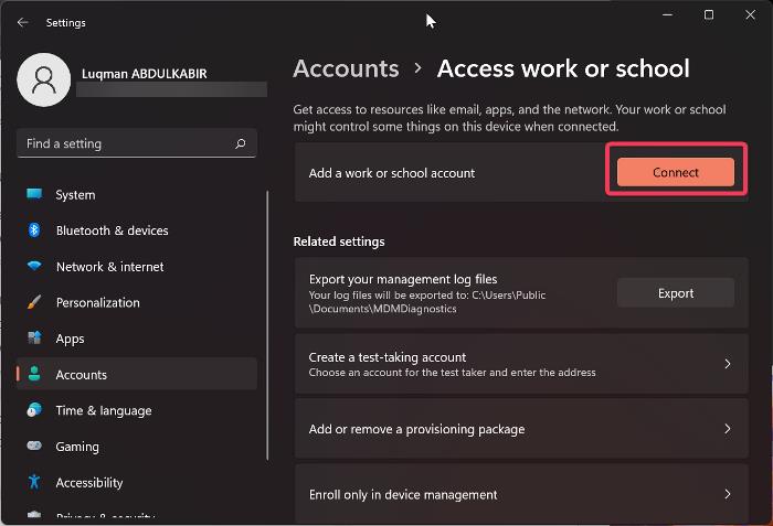 Add a work or school account