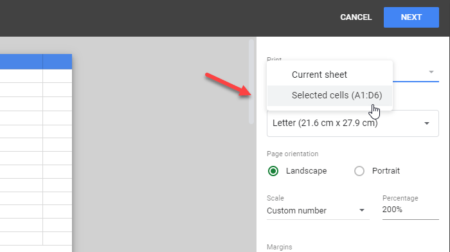 How to print selected cells in Excel or Google Sheets on one page