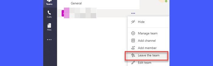 Leaving a team in Microsoft Teams