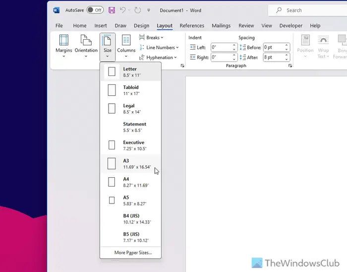 How to change the Paper Size in Microsoft Word