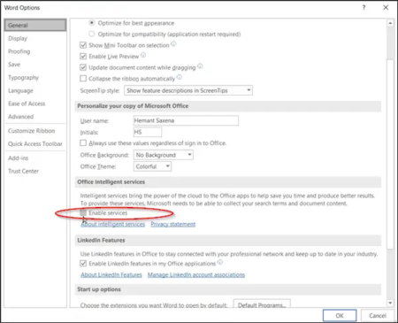 How to enable or disable Microsoft Office Intelligent Services