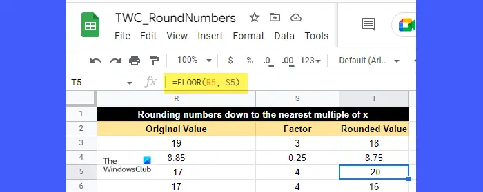 Round numbers using the FLOOR function