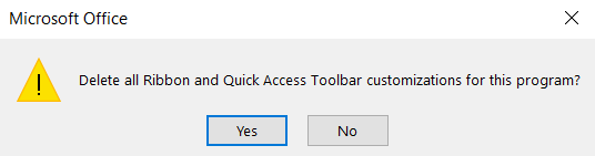 Reset Ribbon Customizations in Office to default