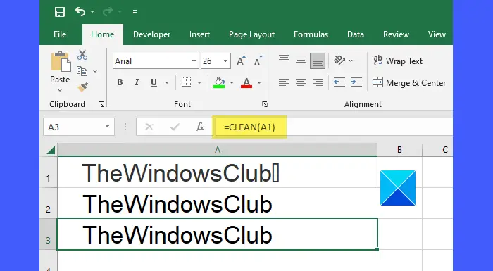 Using the CLEAN() function to remove non-printable characters