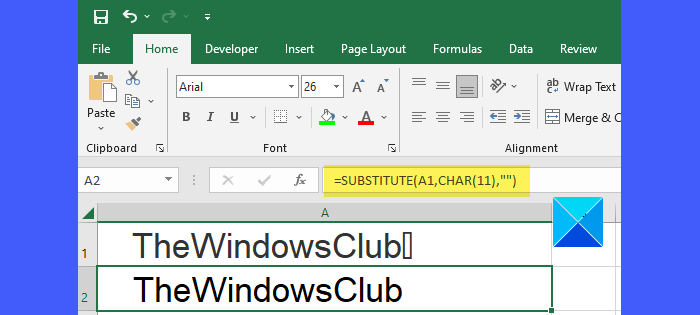 Using the SUBSTITUTE() function to remove non-printable characters