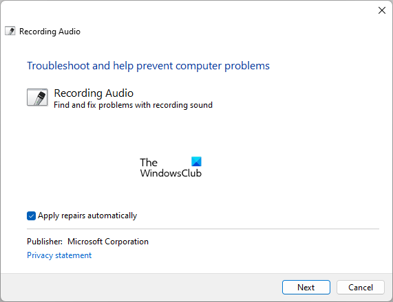 Run Recording Audio troubleshooter