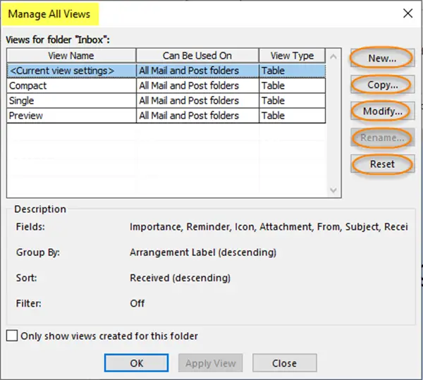 Change and Manage Outlook Views