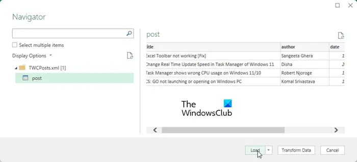 Importing an XML file in Excel