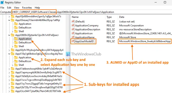 find AppUserModelID apps using Registry