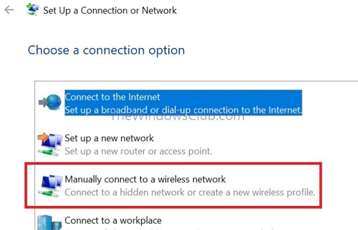 Wifi Setup Manually Connect Network Option