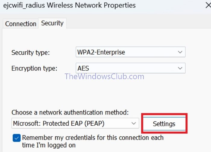 Wifi Setup Change Network Authentication Settings