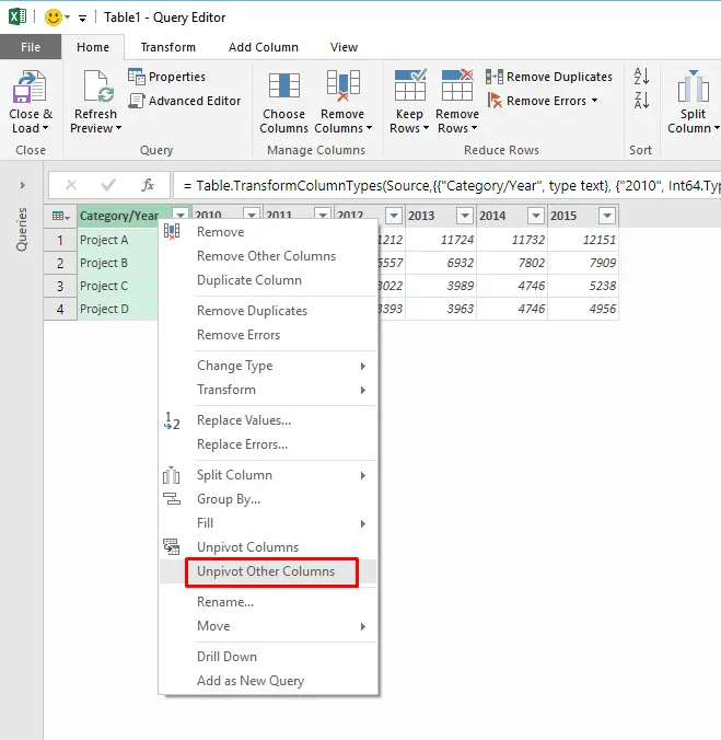 How to Unpivot Data in Excel