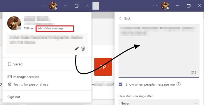 Edit Microsoft Teams Status message