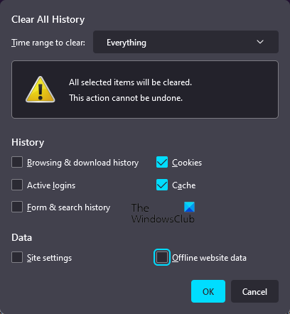 Delete web browser cache and cookies