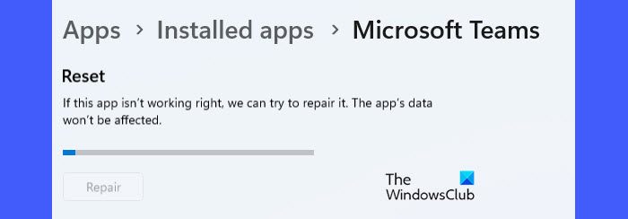 Repairing Microsoft Teams app