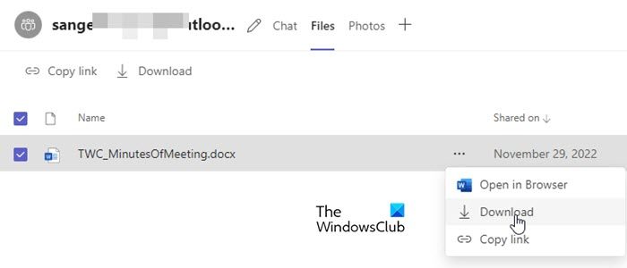 Download File option in Microsoft Teams