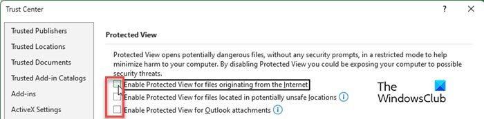 Disabling protected mode in Excel for Desktop
