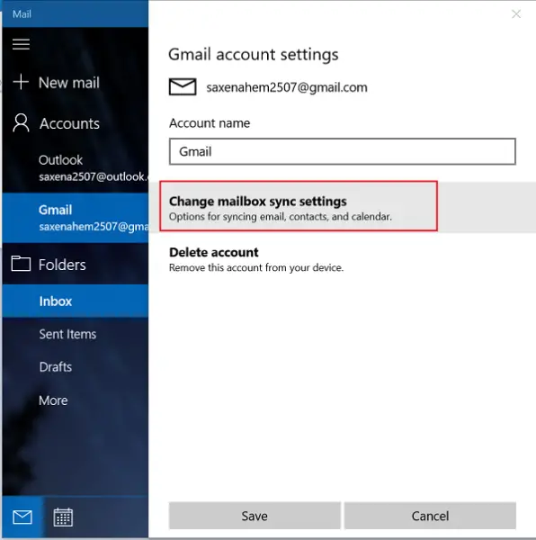 Sync Mail Settings