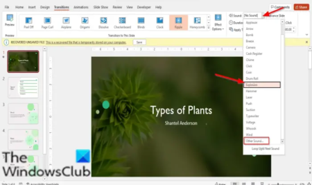 How to add Sound Effects to a Transition in PowerPoint