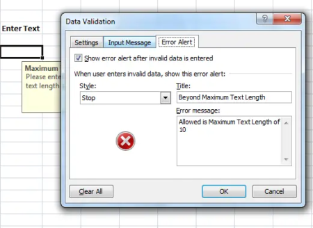 How to add Error Messages in Excel