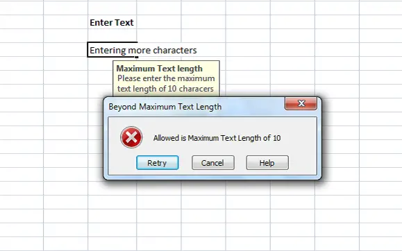 error messages in excel shown error message