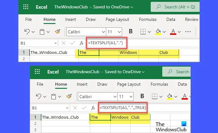 Using ignore_empty parameter in TEXTSPLIT function