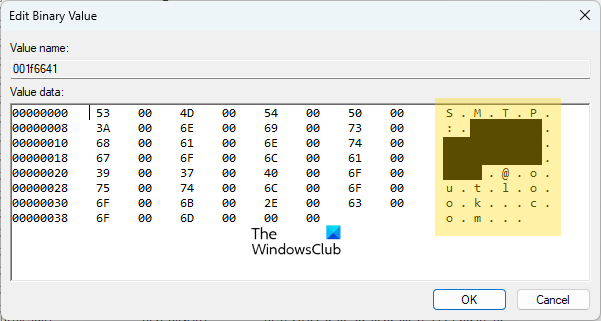 Registry value associated with Outlook account