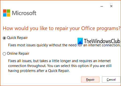 Repair Microsoft Office