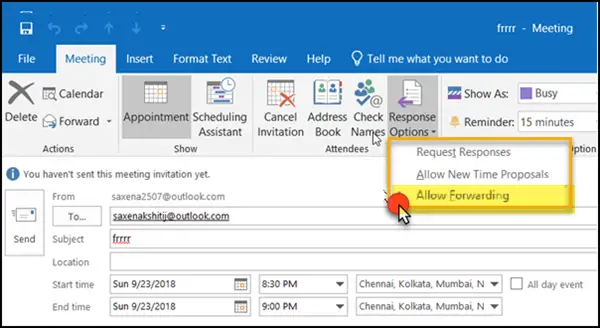 Prevent forwarding of Meeting Invites