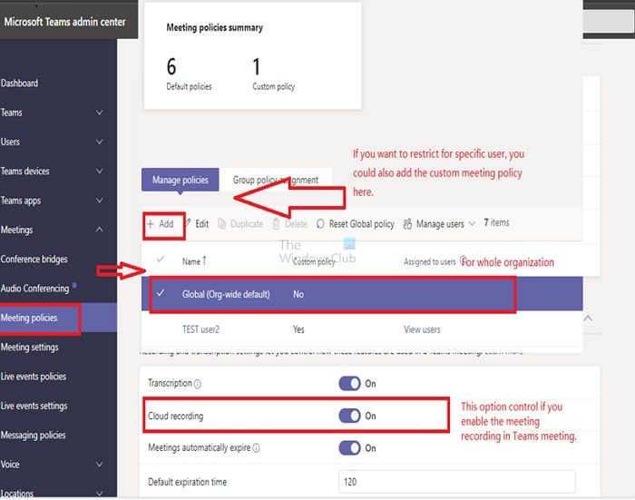 Microsoft Teams Admin Center Meeting Policies