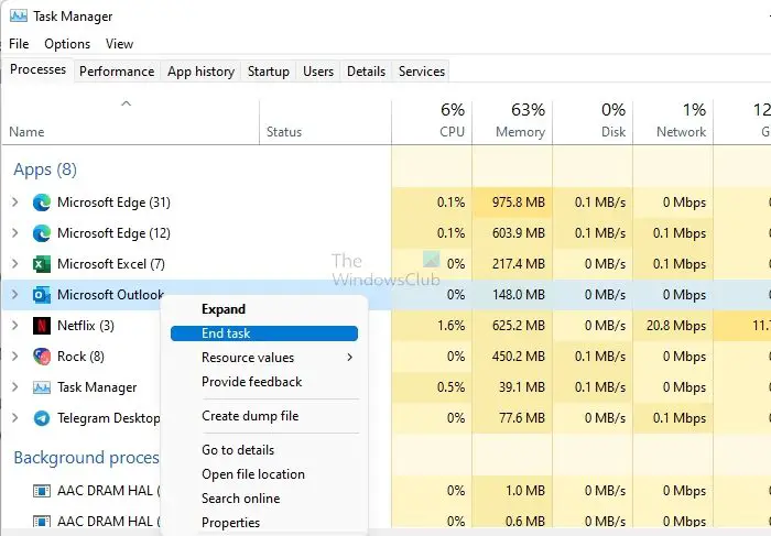 Outlook End Task using Task Manager