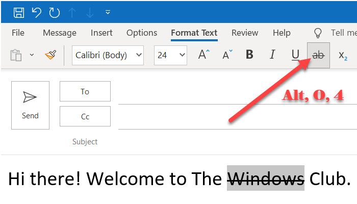 Strikethrough keyboard shortcut for Outlook