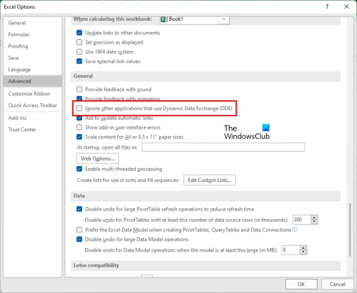 Disable DDE mode in Excel