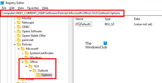 Create Outlook subkey in Registry Editor