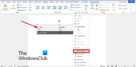 How to convert Table to Picture in Word