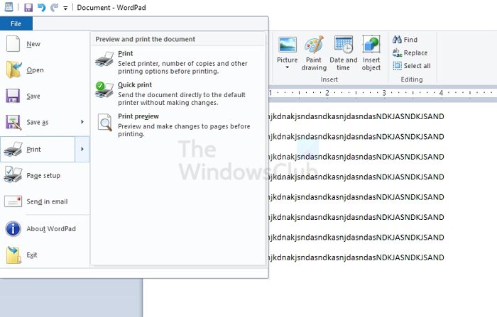 Print WordPad Document