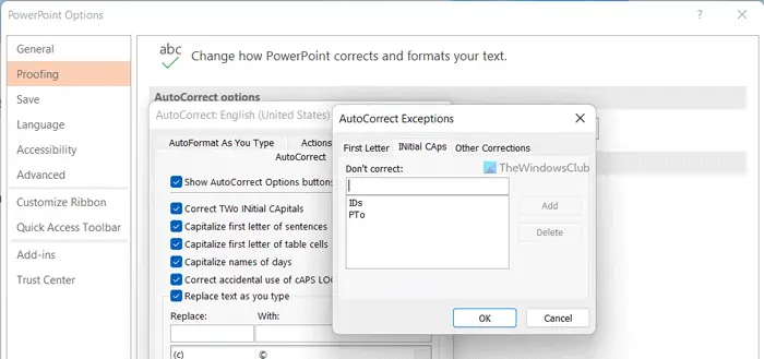 How to add or remove AutoCorrect exceptions in Word, Excel, PowerPoint