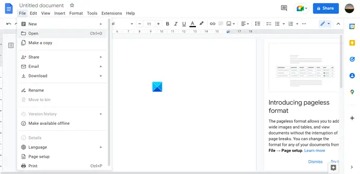 Open File in Google Docs