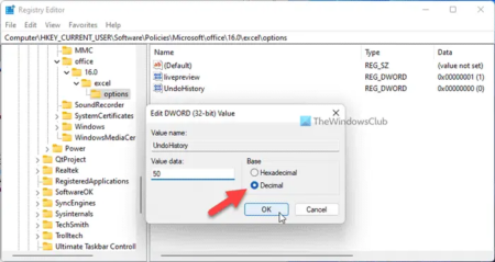 How to modify the number of Undo levels in Excel